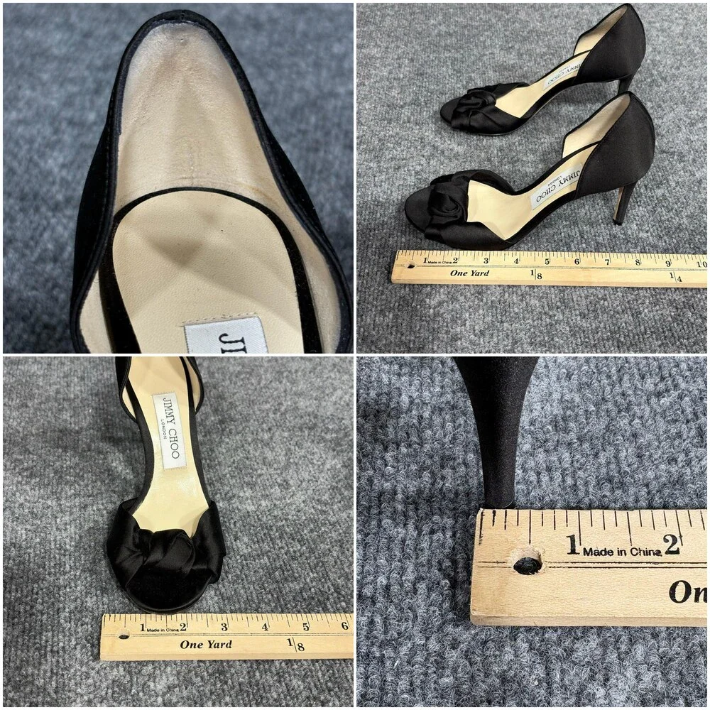 Jimmy Choo Shoes Womens 5.5 35.5 Black Satin D'Orsay Knotted Bow Heels Kitty 85